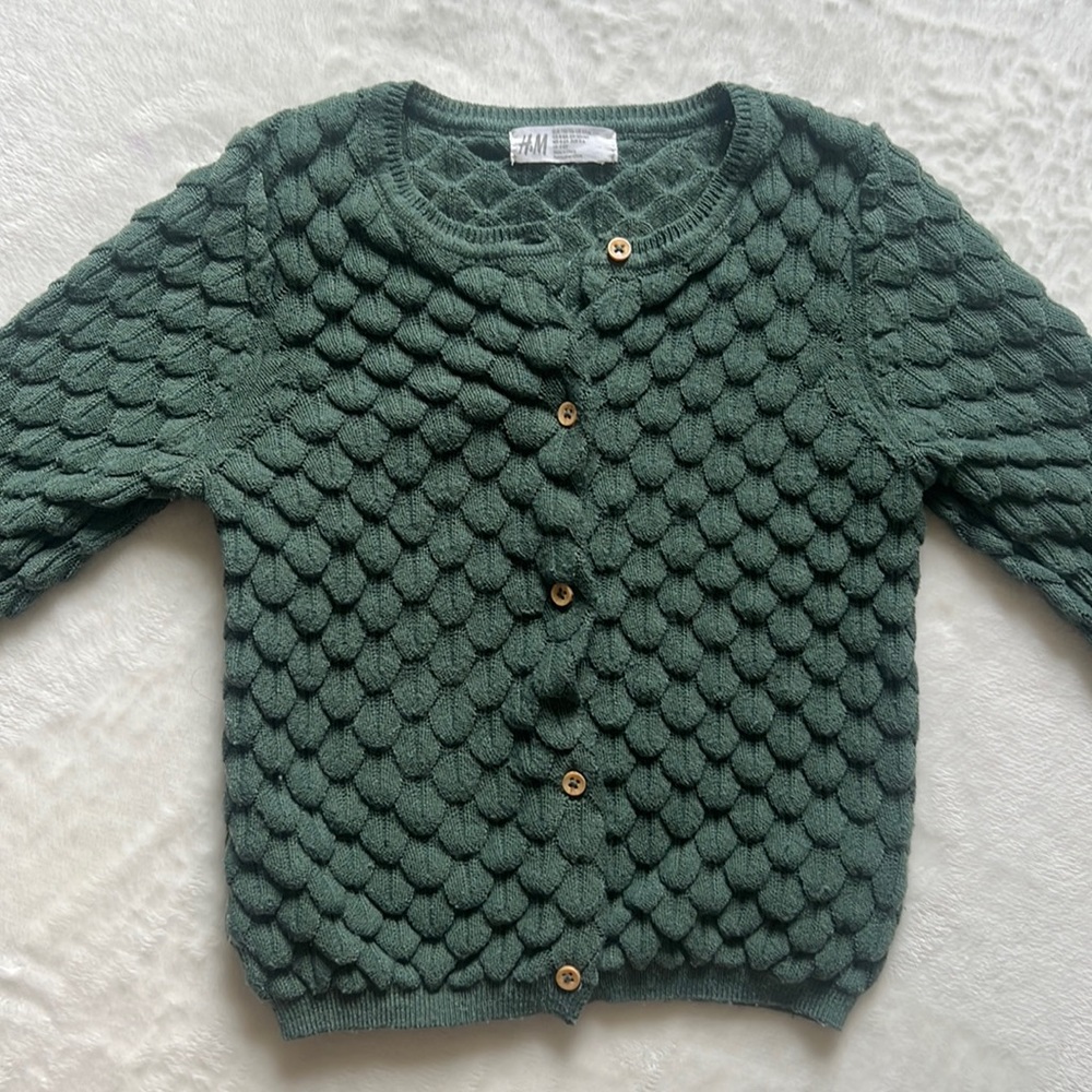 H&M Dark Green Textured Button Cardigan